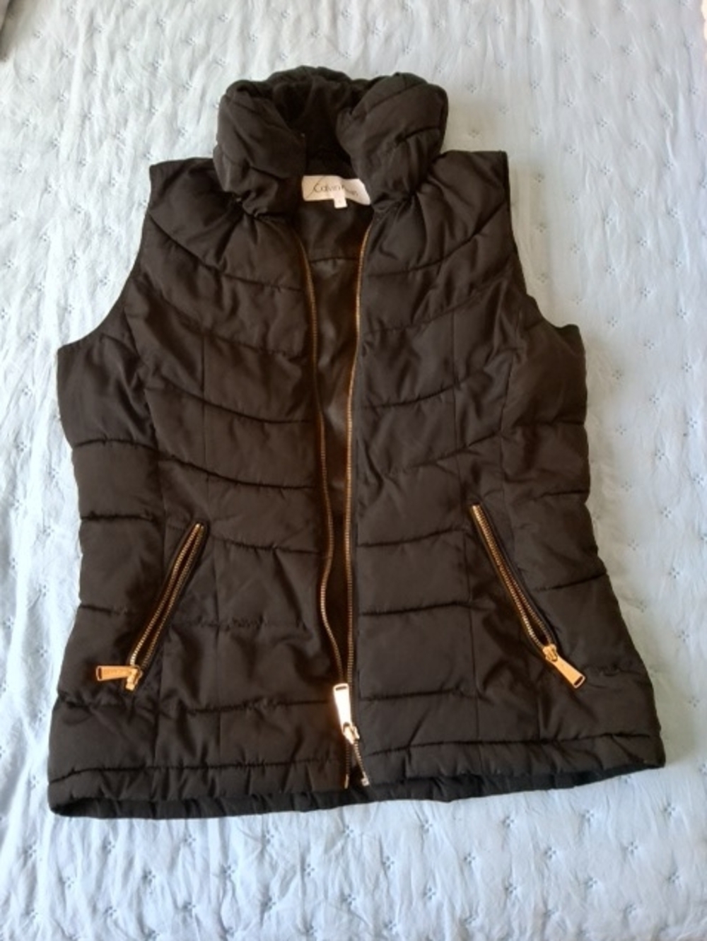Calvin Klein Black Quilted Puffer Vest with Gold Zippers